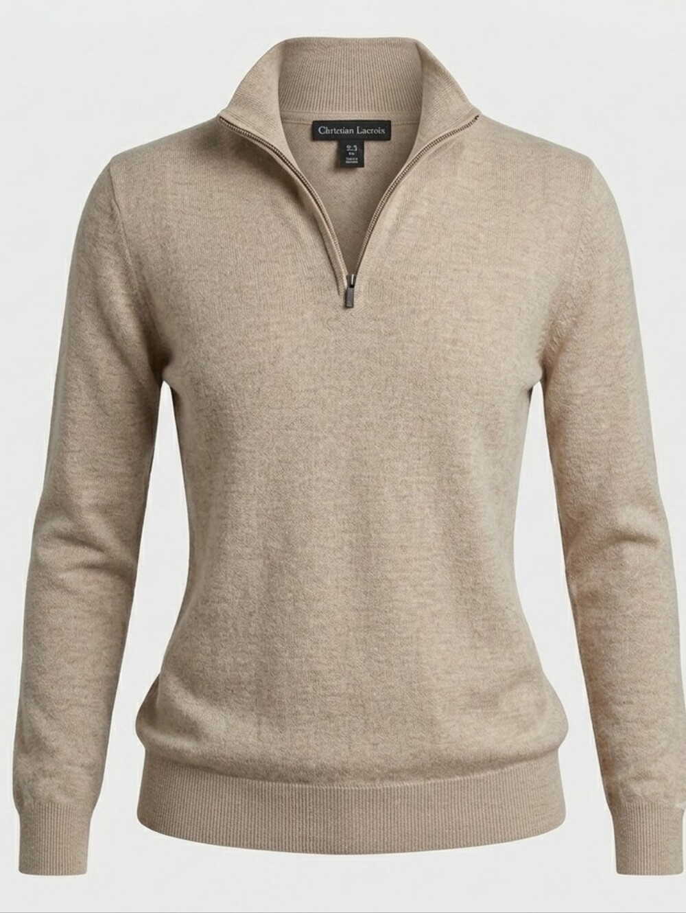 Christian Lacroix 100% Extra Fine Merino Wool 1/4 Zip Capsule Cream Sweater Sz L